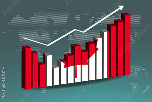 Canada 3D bar chart graph with ups and downs, increasing values, upward rising arrow on data, news banner idea