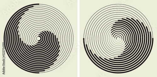 Round vortex vector design with dotted lines eps 10 file format, Halftone dot spiral collection set