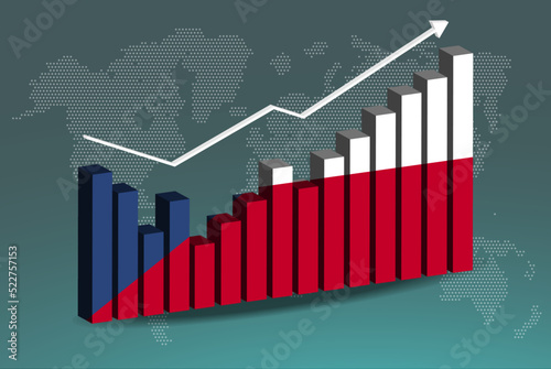 Czech Republic 3D bar chart graph with ups and downs, increasing values, upward rising arrow on data, news banner idea