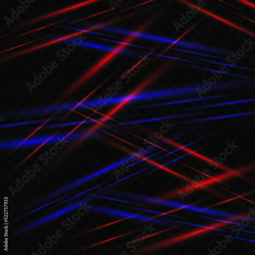 The intersection of red and blue laser lines, bright flashes on a transparent background