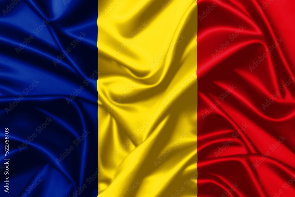 Romania waving flag close up satin texture background Romania waving flag close up satin texture background