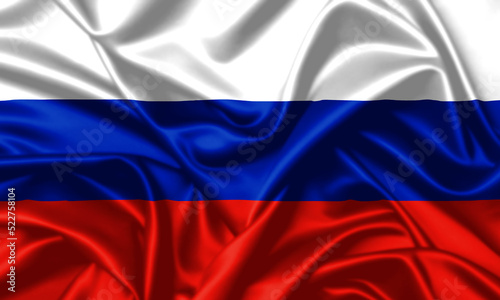 Russia waving flag close up satin texture background
