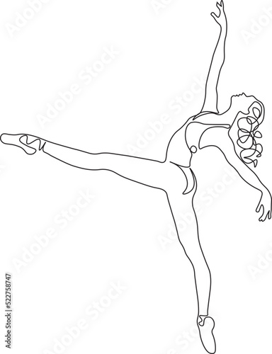 One single line drawing sexy woman ballerina vector illustration. Minimalist pretty ballet dancer show dance motion concept. Wall decor poster fashion print. Modern continuous line draw graphic design