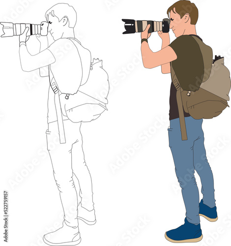 Photographer, flat vector illustration of people, man silhouette. Fictional character