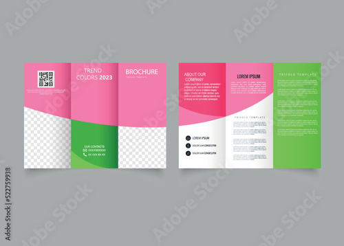 Pink and green corporate trifold brochure for business.