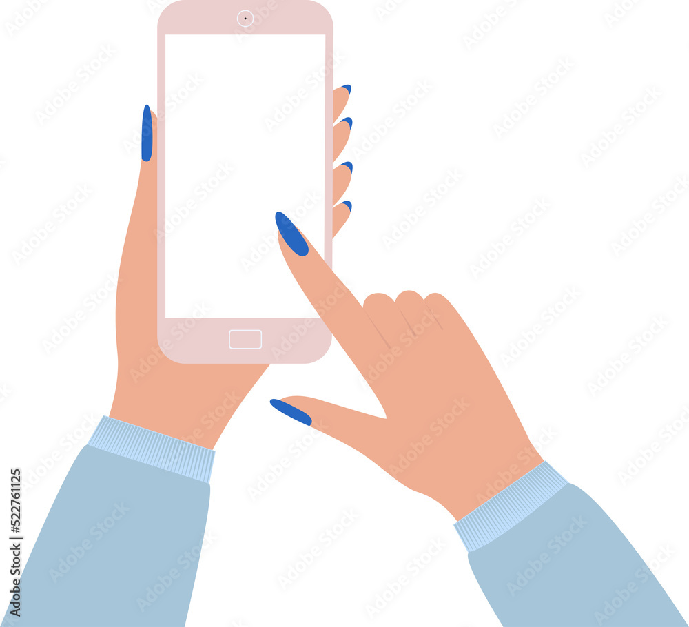 Hand holding phone Online communication or business Empty screen Vector illustration Isolated on transparent background Hand holding phone Online communication or business Empty screen Vector illustration Isolated on transparent background