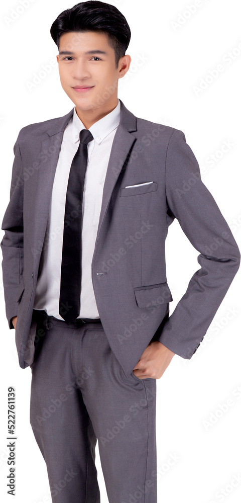 Portrait young asian businessman in suit with confident and friendly isolated on white background, business man smart with success hand in pocket, manager or executive with handsome and leadership. Portrait young asian businessman in suit with confident and friendly isolated on white background, business man smart with success hand in pocket, manager or executive with handsome and leadership.
