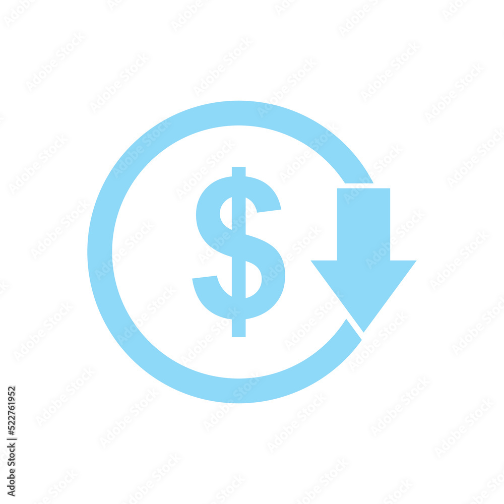 Cost reduction icon. Dollar Down Icon vector. Cost reduction icon. Dollar Down Icon vector.
