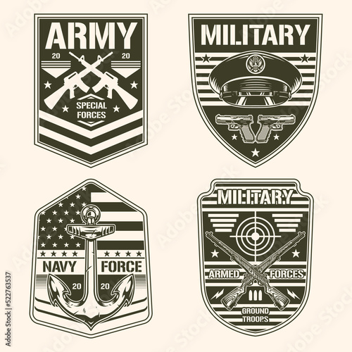 Military army set flyer vintage monochrome