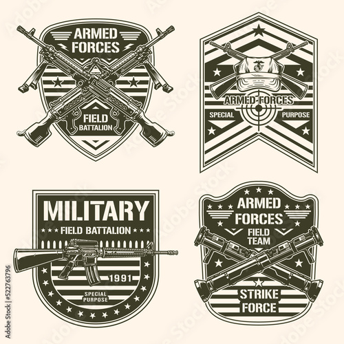Military set vintage element monochrome