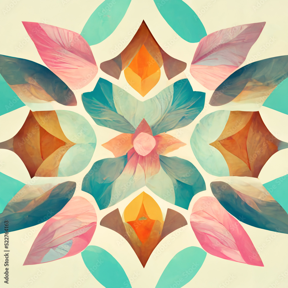 Abstract summer flower pastel kaleidoscope background