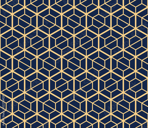 The geometric pattern with lines. Seamless vector background. Gold and dark blue texture. Graphic modern pattern. Simple lattice graphic design