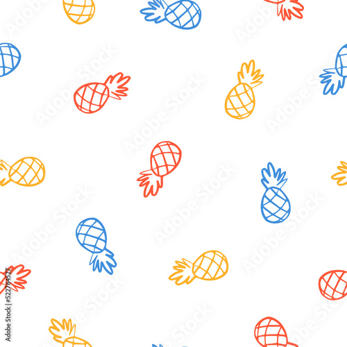 Seamless pattern with colorful outline pineapple.