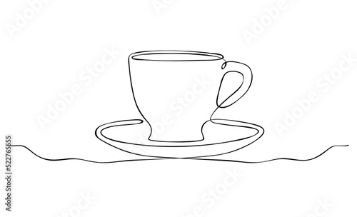 Silhouette of tea couple. One continuous line drawing. Mug and saucer for tea, coffee and hot drinks. Design element for coffee house, food delivery sites and restaurants. Sketch in minimalist style
