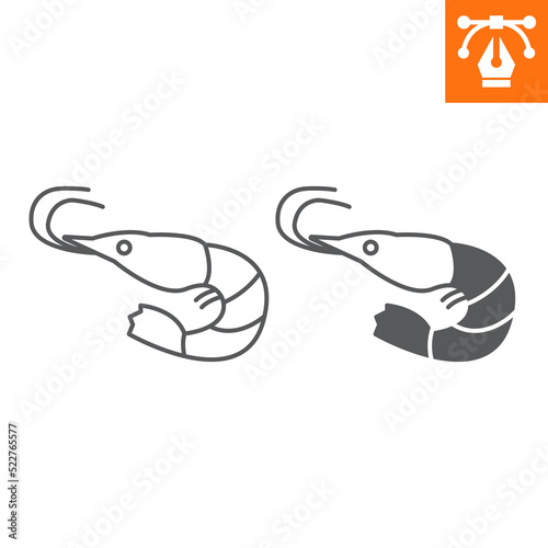 Shrimp line and solid icon , outline style icon for web site or mobile app, food and saefood, prawn vector icon, simple vector illustration, vector graphics with editable strokes.
