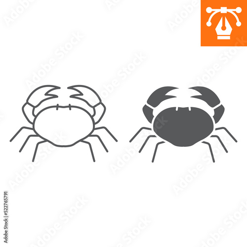 Crab line and solid icon , outline style icon for web site or mobile app, seafood and crustacean , crab vector icon, simple vector illustration, vector graphics with editable strokes.