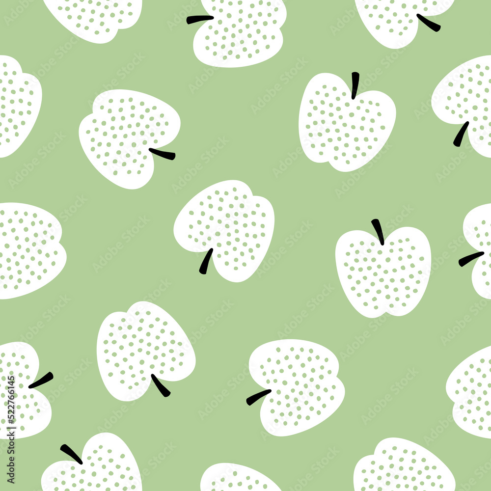 Seamless pattern with white apples and green background Seamless pattern with white apples and green background