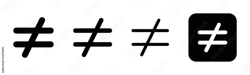 Inequality sign symbol icon vector set. Inequality sign symbol icon vector set.
