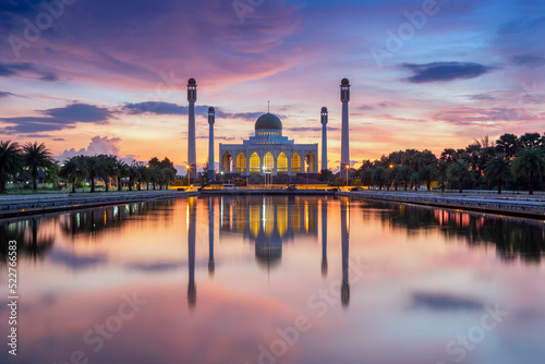 Landscape of beautiful sunset sky at central mosque, songkhla province, southern of thailand. photo
