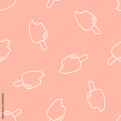 Pink seamless patter with white outline ice cream.