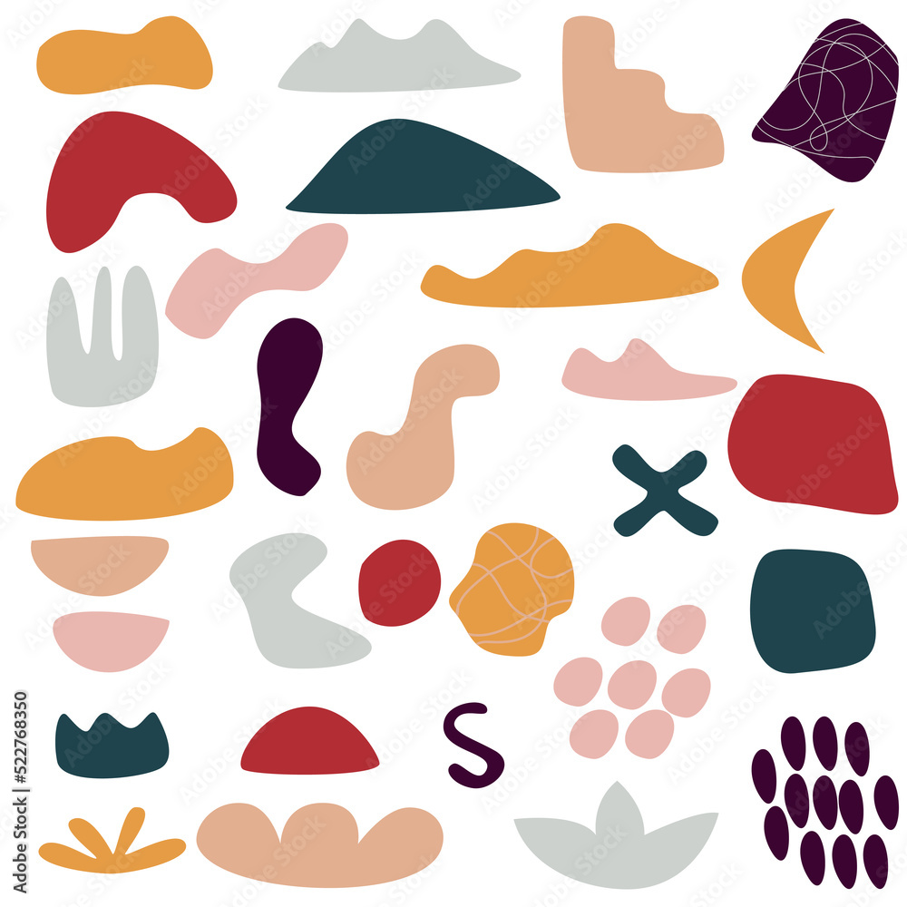 Set of trendy abstract shapes on isolated white background. Big summer collection, unusual organic shapes in boho art style. Vector illustration, eps 10 Set of trendy abstract shapes on isolated white background. Big summer collection, unusual organic shapes in boho art style. Vector illustration, eps 10