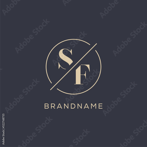 Initial letter SF logo with simple circle line, Elegant look monogram logo style