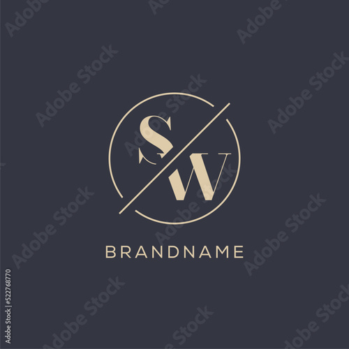 Initial letter SW logo with simple circle line, Elegant look monogram logo style