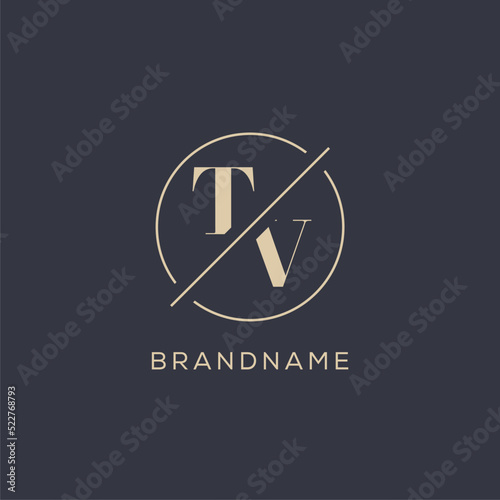 Initial letter TV logo with simple circle line, Elegant look monogram logo style