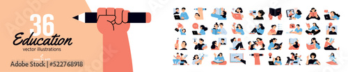 Set of education people illustrations. Flat design vector concepts of education, learning, back to school, reading book, online course and training. photo