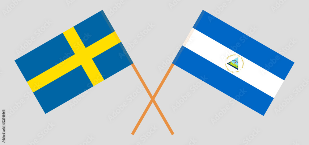 Crossed flags of Sweden and Nicaragua. Official colors. Correct proportion