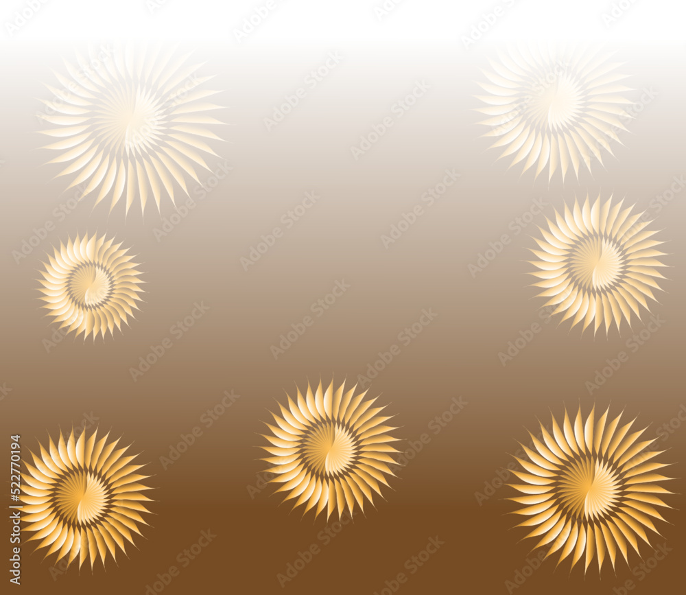 Golden flower shapes are placed on a brown background. vector illustration Golden flower shapes are placed on a brown background. vector illustration