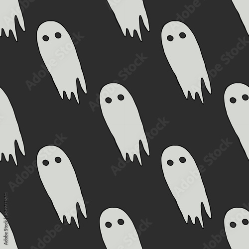Seamless halloween pattern with ghost. Vector background with doodle halloween ghost icons