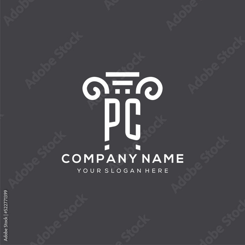 Monogram PC logo for law firm with pillar icon in modern and creative geometric style