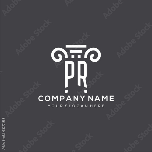 Monogram PR logo for law firm with pillar icon in modern and creative geometric style