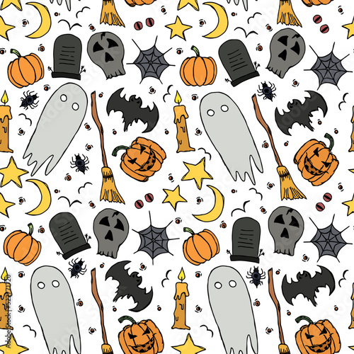 Seamless halloween pattern. Doodle halloween background