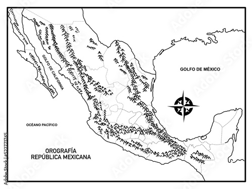 Map of the orography of Mexico without names and without political division