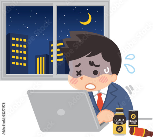 残業して忙しく働くビジネスマン