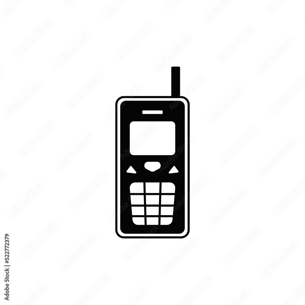 Mobile phone with antenna icon in black flat glyph, filled style isolated on white background Mobile phone with antenna icon in black flat glyph, filled style isolated on white background