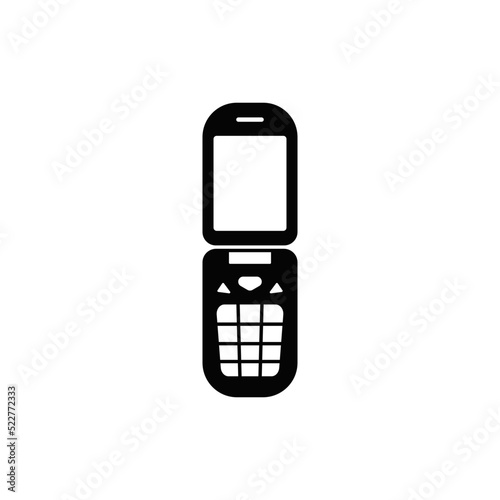  flip mobile phone icon in black flat glyph, filled style isolated on white background