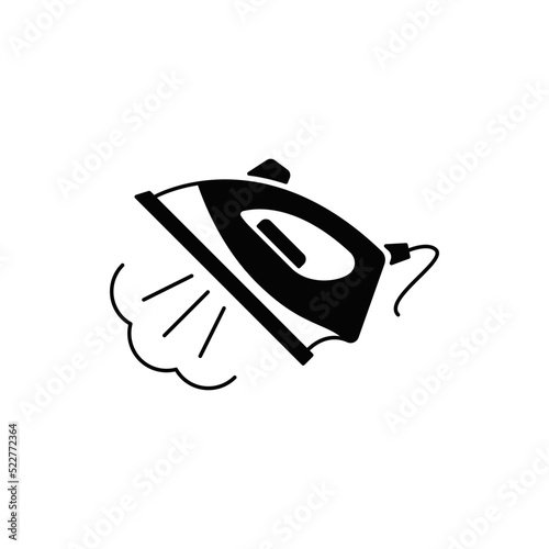 steam iron icon in black flat glyph, filled style isolated on white background