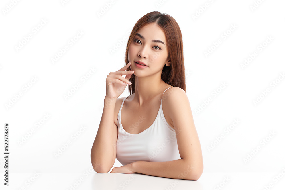 Beautiful young asian woman with clean fresh skin on white background, Face care, Facial treatment, Cosmetology, beauty and spa, Asian women portrait. Beautiful young asian woman with clean fresh skin on white background, Face care, Facial treatment, Cosmetology, beauty and spa, Asian women portrait.