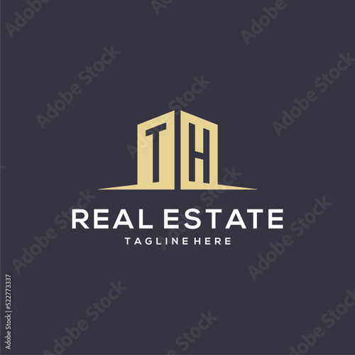 Monogram TH logo for construction with simple building shape icon design