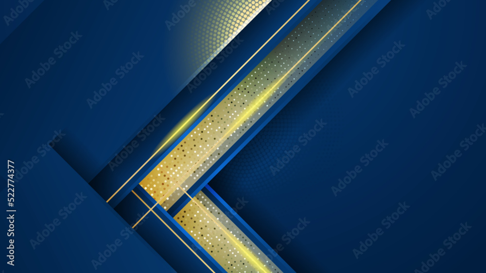 Luxury blue background with golden line and gold glitter Luxury blue background with golden line and gold glitter