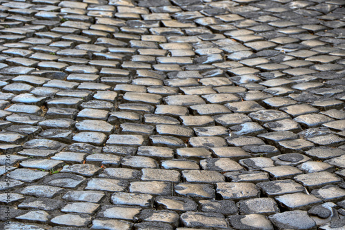 Photography Sampietrino, leucitite blocks used for the construction of the road paving in common use in the historic center of Rome, Italy
