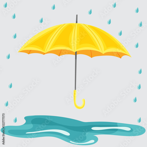 open umbrella and rain in flat style, isolated, vector