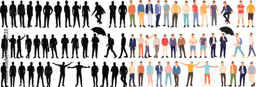 silhouette people men set on white background isolated, vector