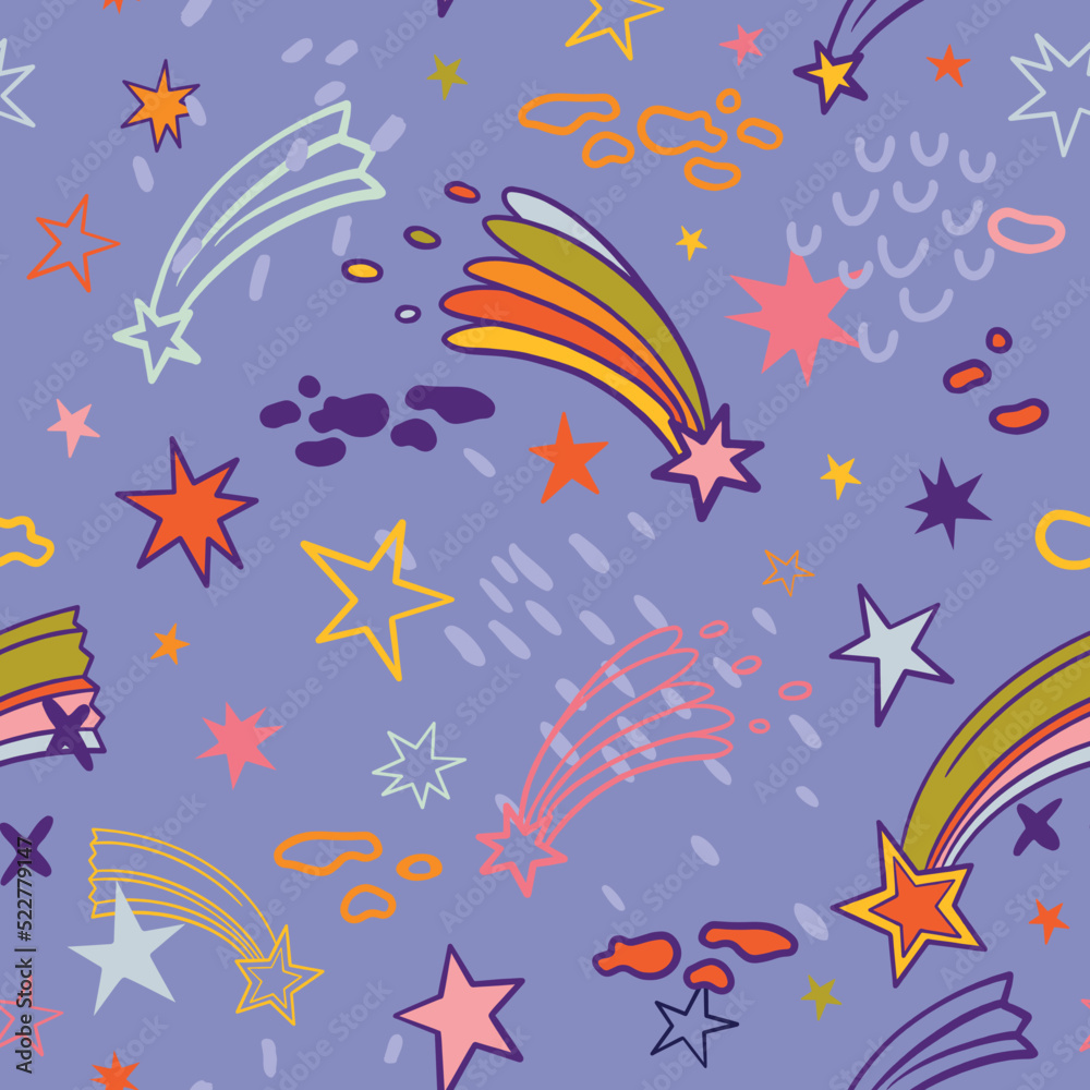 teenage seamless 70s retro stars pattern hippie