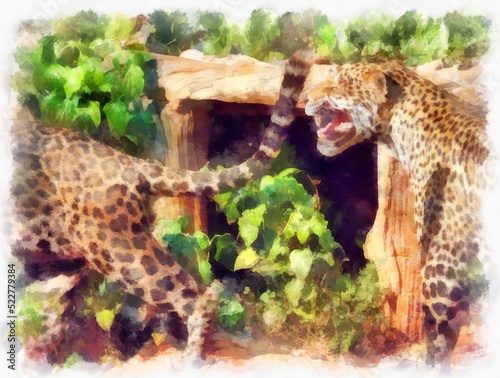 Wallpaper Mural The leopard watercolor style illustration impressionist painting. Torontodigital.ca