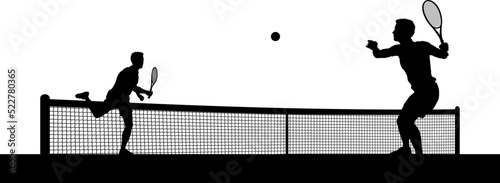 Tennis Men Playing Match Silhouette Players Scene
