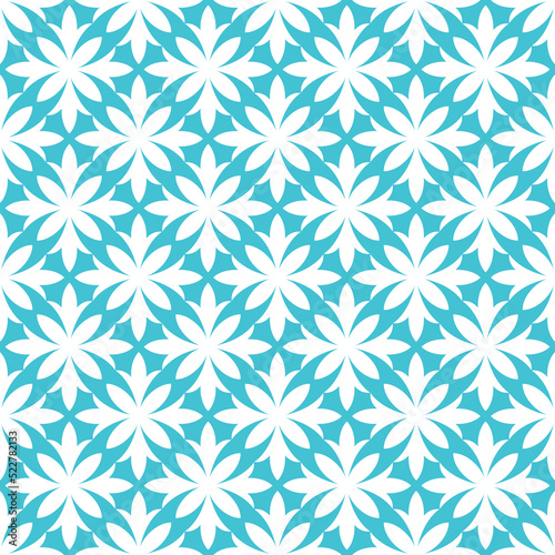 Blue seamless pattern with white abstract floral design.